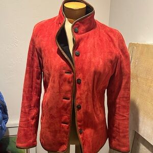 Elegant Red Suede Leather Jacket